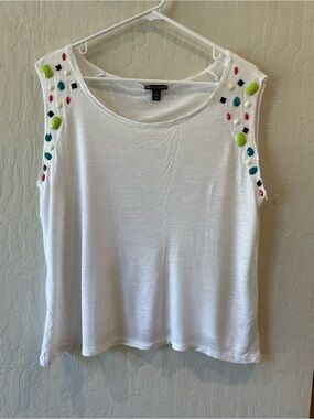 Mstylelab White Tank Top with Multicolor Shoulder Gems